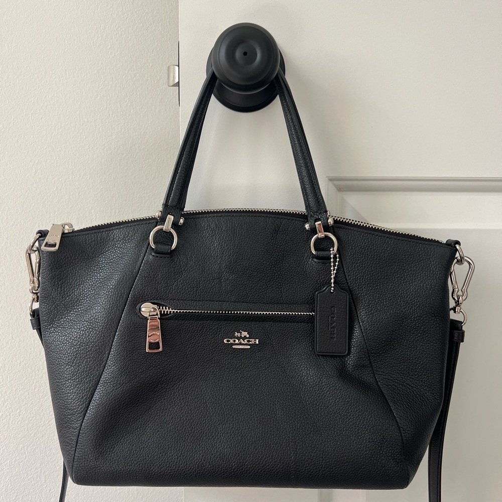 Coach Black Leather Tote Bag with Crossbody Strap